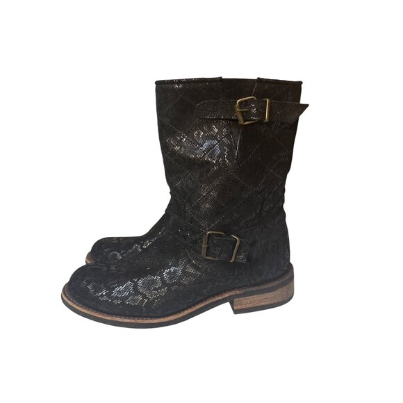 Cofi Womens Black Snake Embossed Leather Buckle Boots Size 10 - Picture 1 of 8